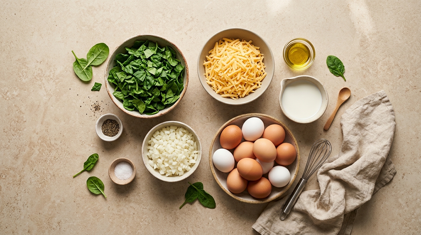 Ingredients for Spinach Cheddar Egg Muffins arranged before baking