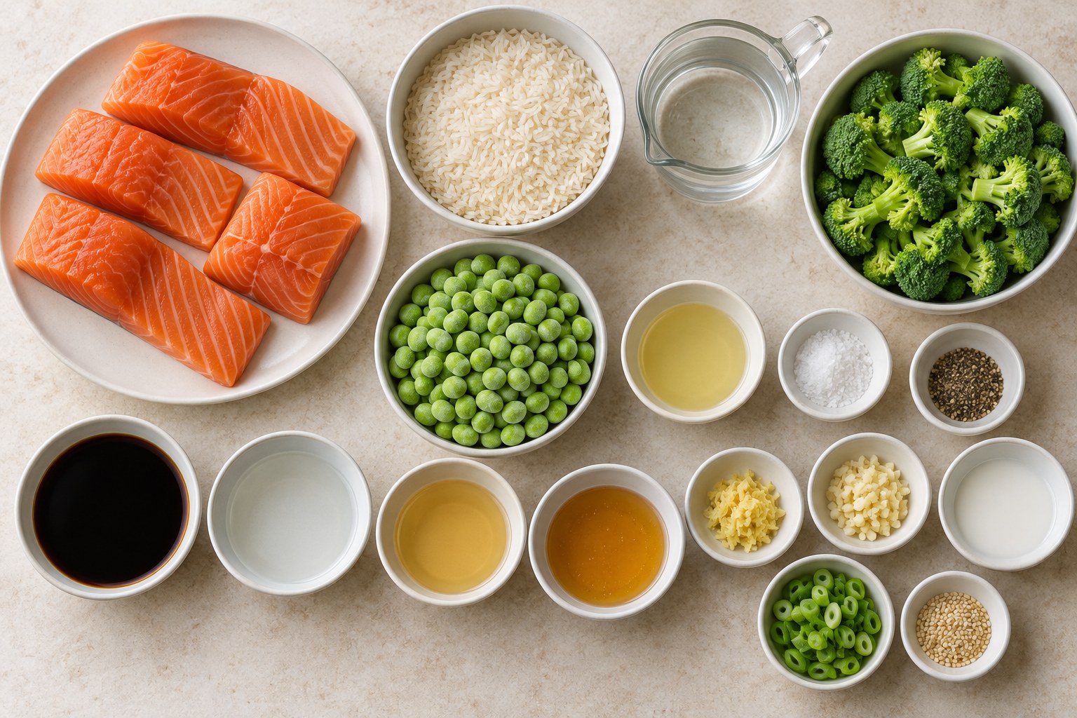 Ingredients for Teriyaki Salmon Edamame Rice Bowls